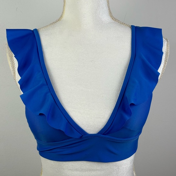 Aerie Triangle Ruffle Adjustable Strap Pull Over Bikini Top Size S/P Royal Blue - Picture 1 of 5